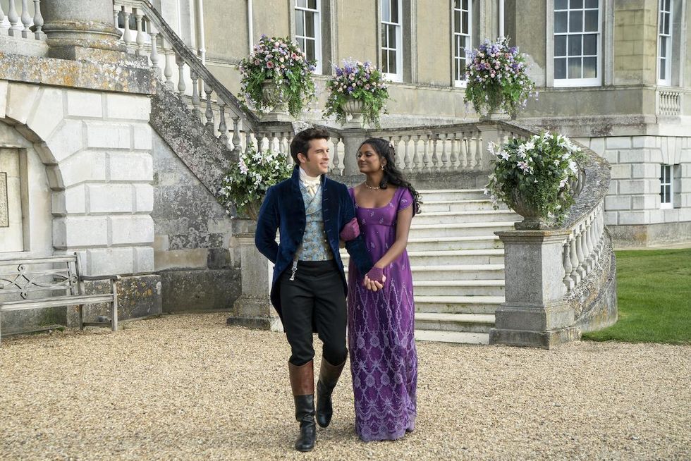 Jonathan Bailey as Anthony Bridgerton and Simone Ashley as Kate Sharma