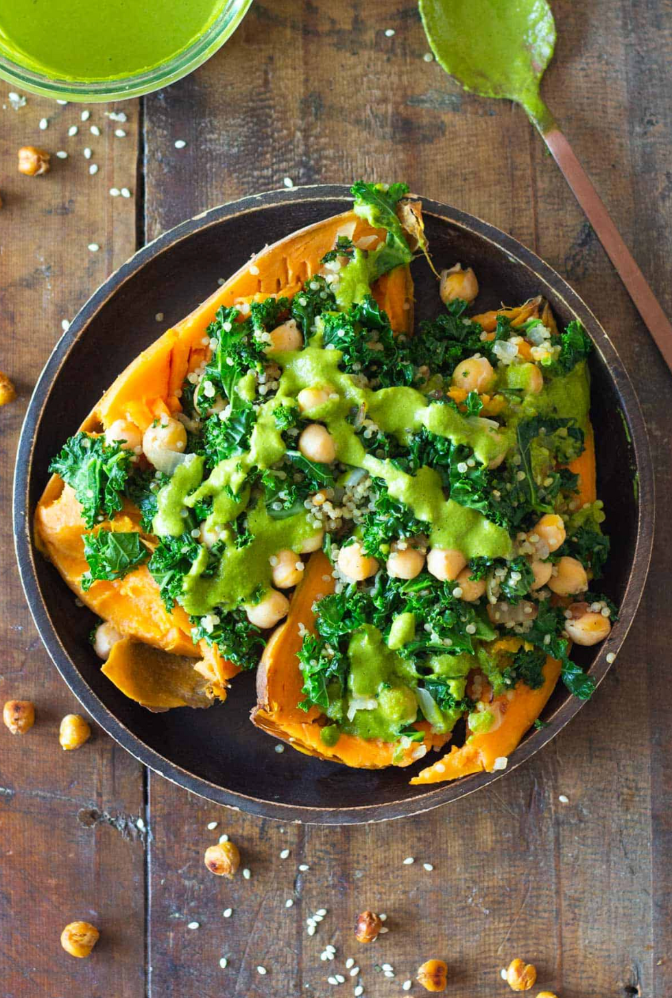 Kale Quinoa Stuffed Sweet Potatoes