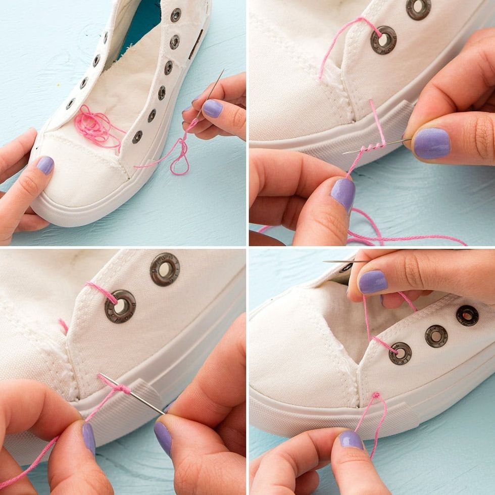 Forget the Hoop! Embroider White Canvas Sneakers for Spring - Brit + Co