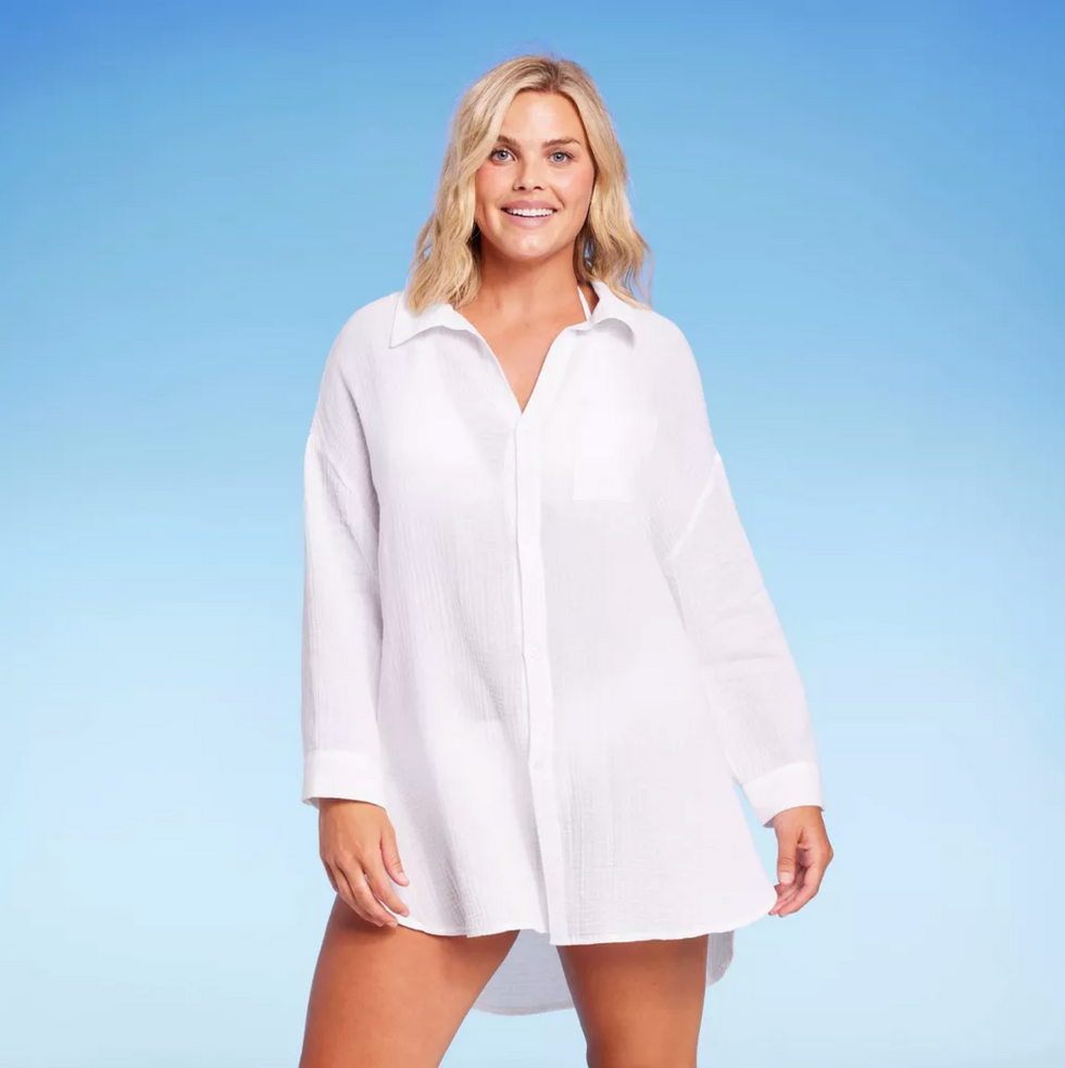 Kona Sol Button-Up Cover Up Shirtdress