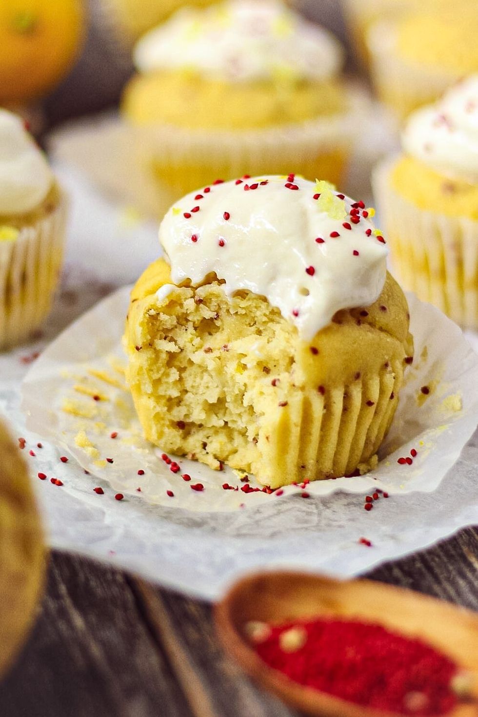 Lemon Cranberry Seed Cupcakes with Lemon Greek Yogurt Frosting