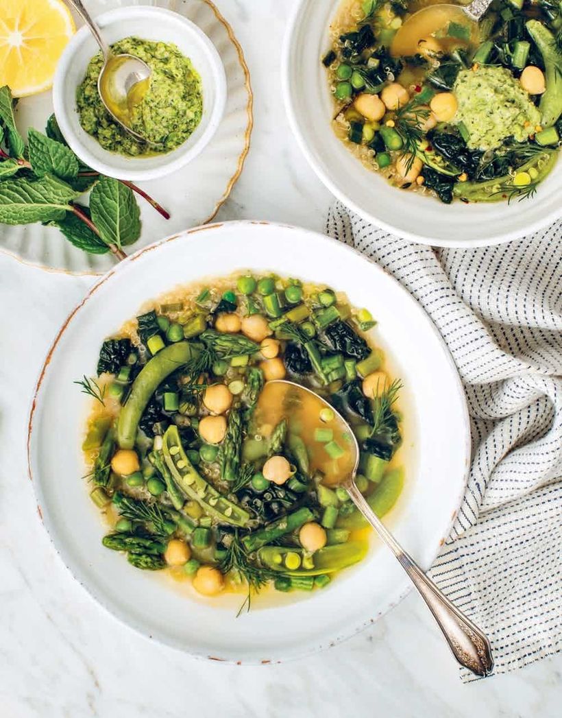 lemon miso spring green soup