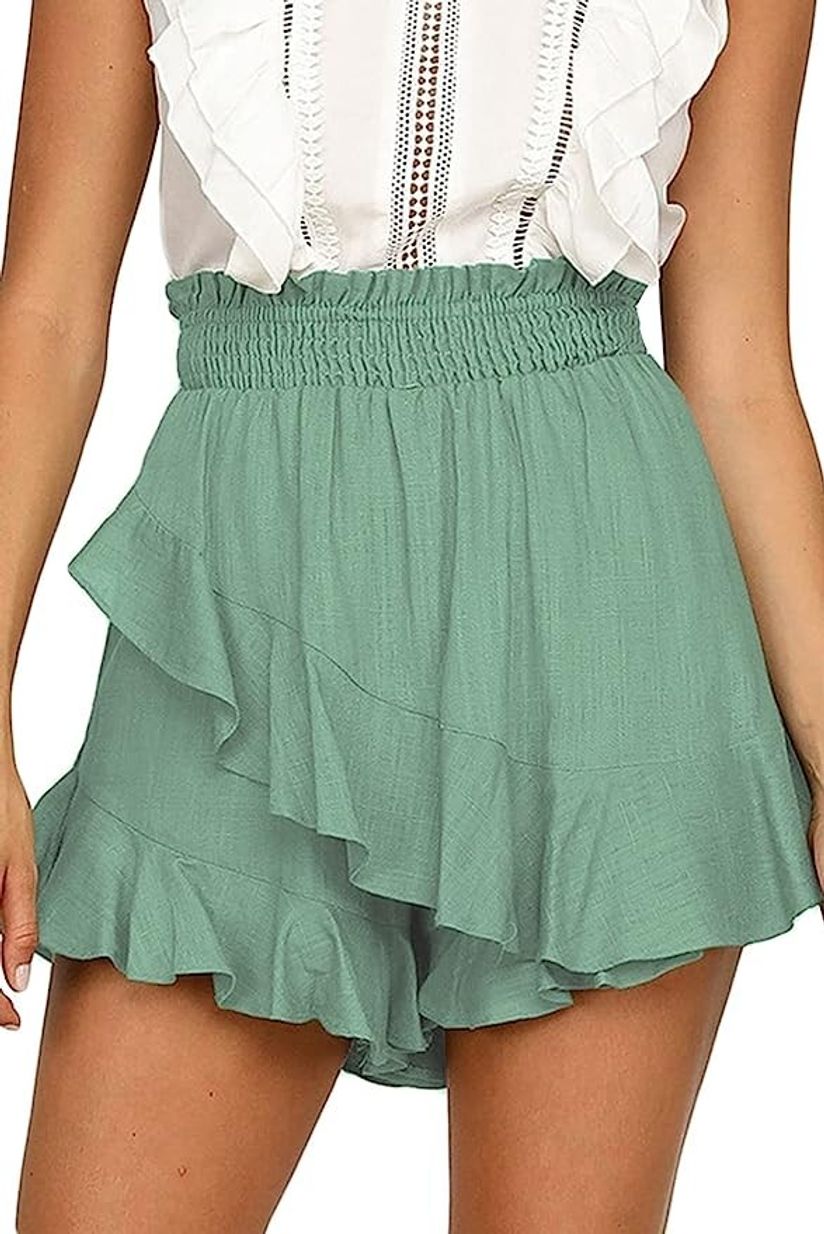 Famulily Womens Smocked High Waist Shorts Like Mini Ruffle Skirt Skort  Flowy Ruffle Tirm Short Beach Wrap Shorts for Summer : : Clothing