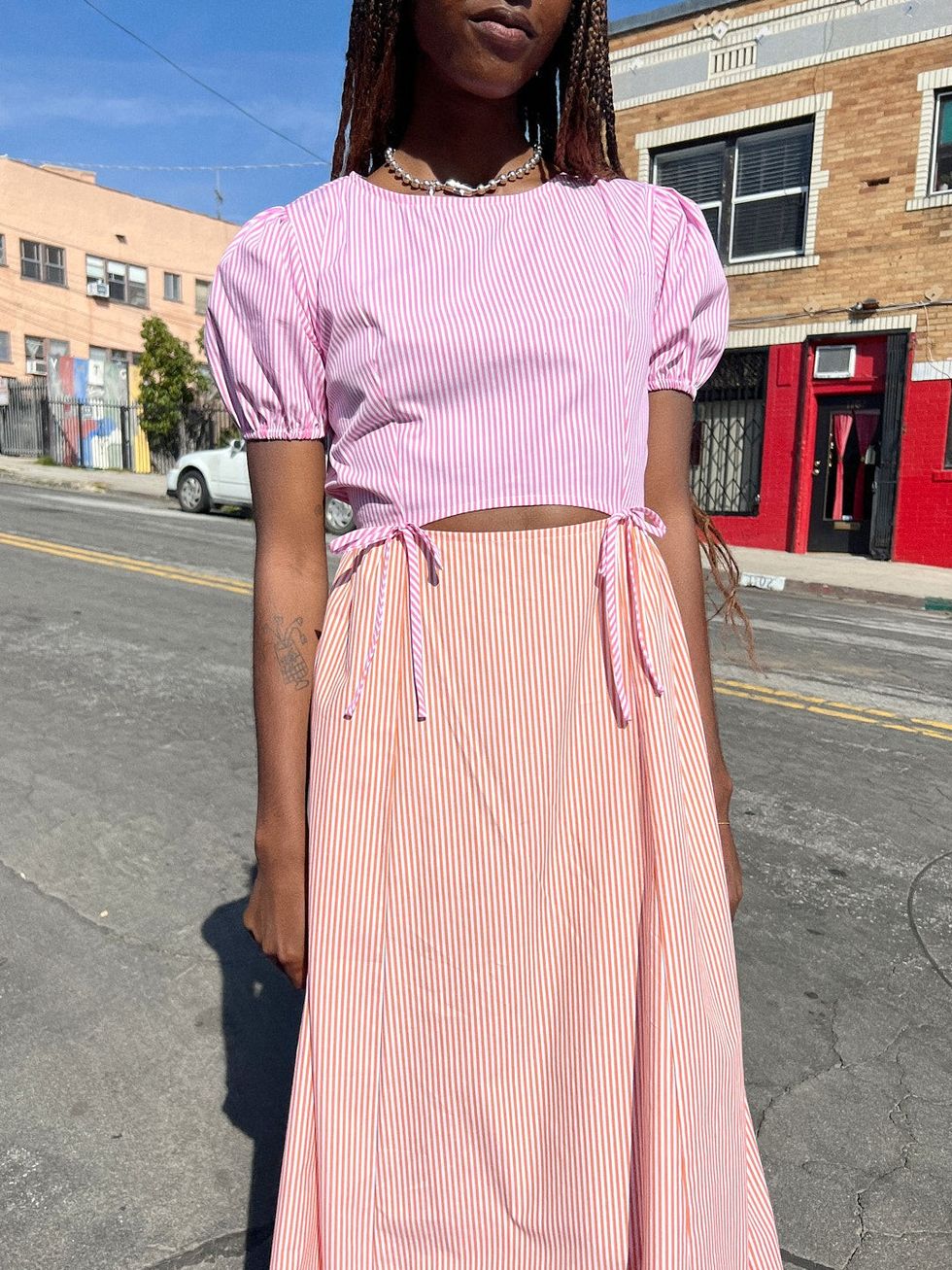 Lisa Says Gah Luna Midi Dress in Watermelon Orange Stripe