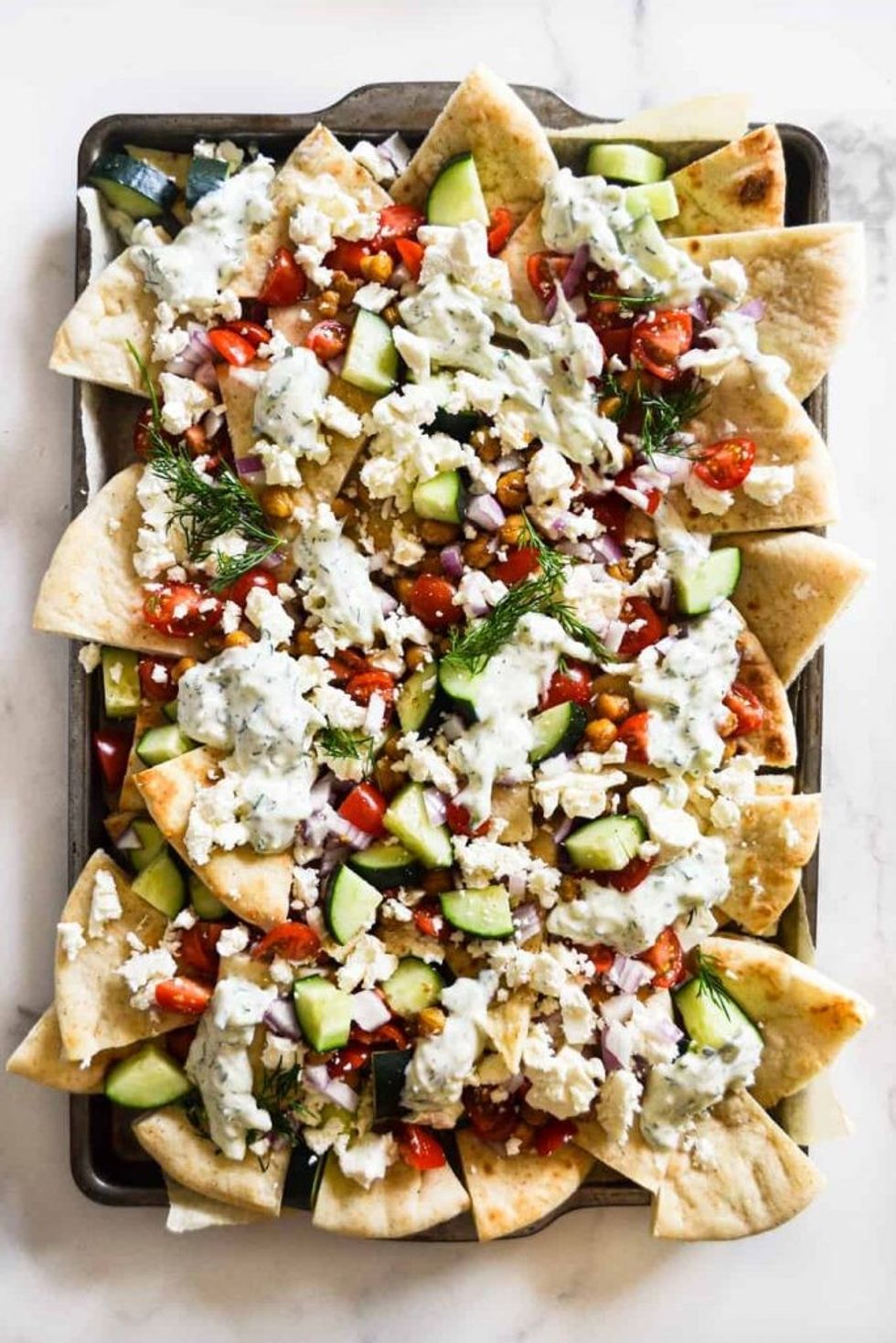 Loaded Vegetarian Greek Pita Nachos