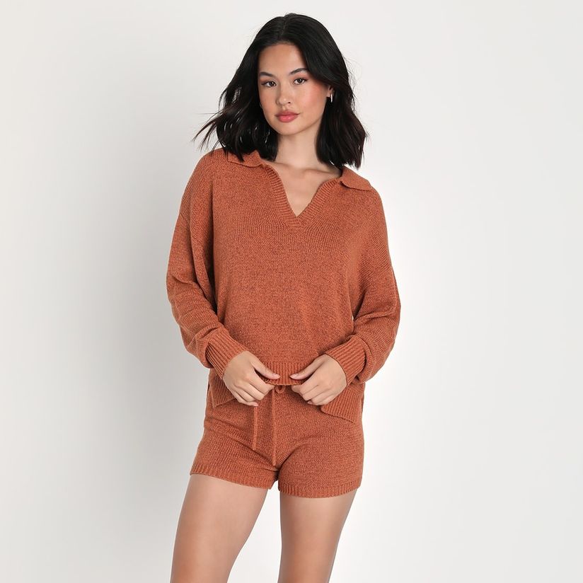 Orange Knit Sweater - Thumb Hole Sweater - Ribbed Knit Sweater - Lulus