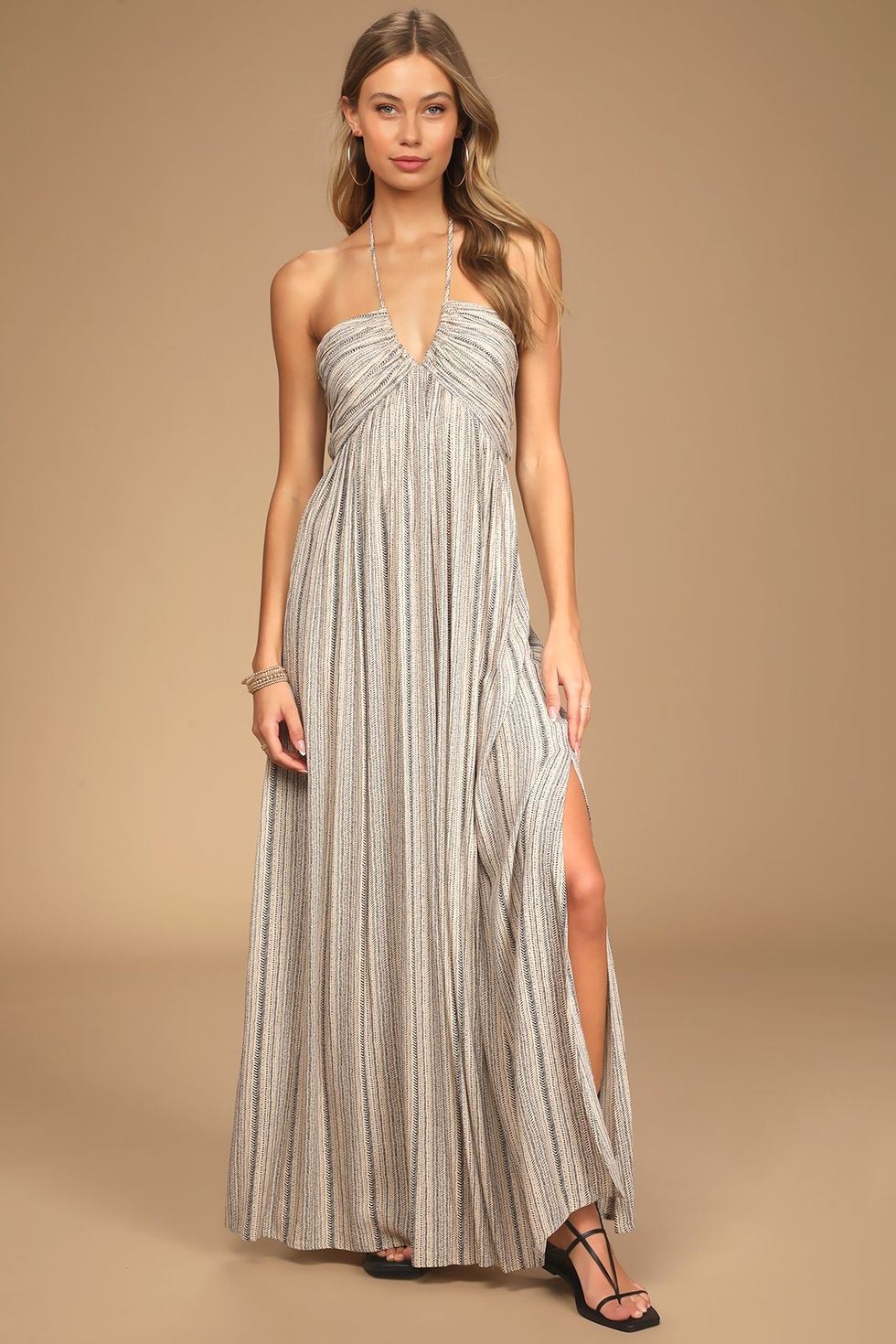 Lulus Stroll the Sand Sleeveless Halter Maxi Dress