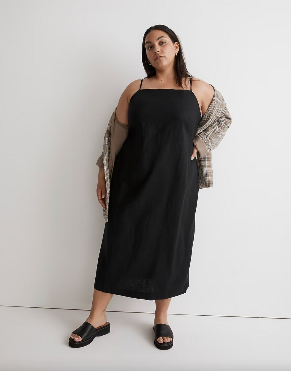 Madewell Plus Square-Neck Midi Slip Dress in 100% Linen