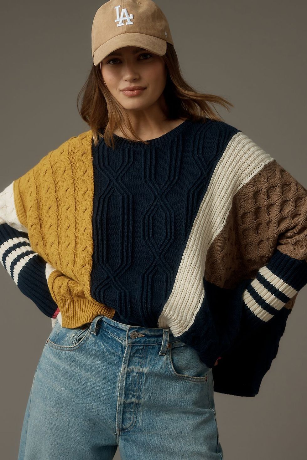 Maeve Colorblock Cable Sweater