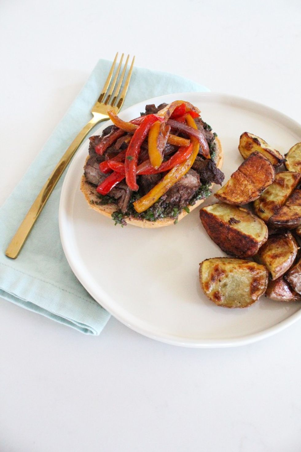 Marinated Flank Steak with Grilled Onions and Peppers (Whole30 + Paleo) recipe for steak dinner ideas