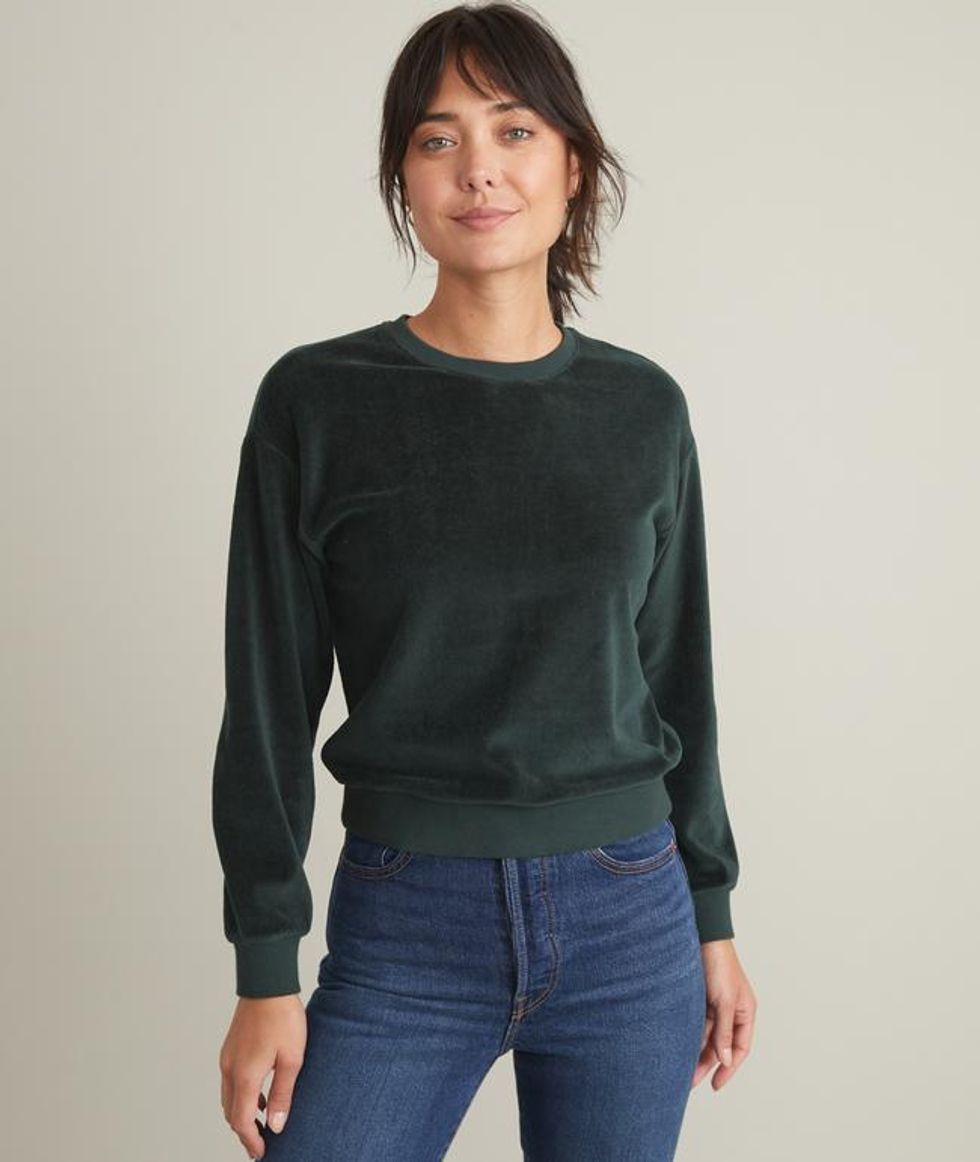 Marine Layer Moonlight Velour Sweatshirt in Pine Needle