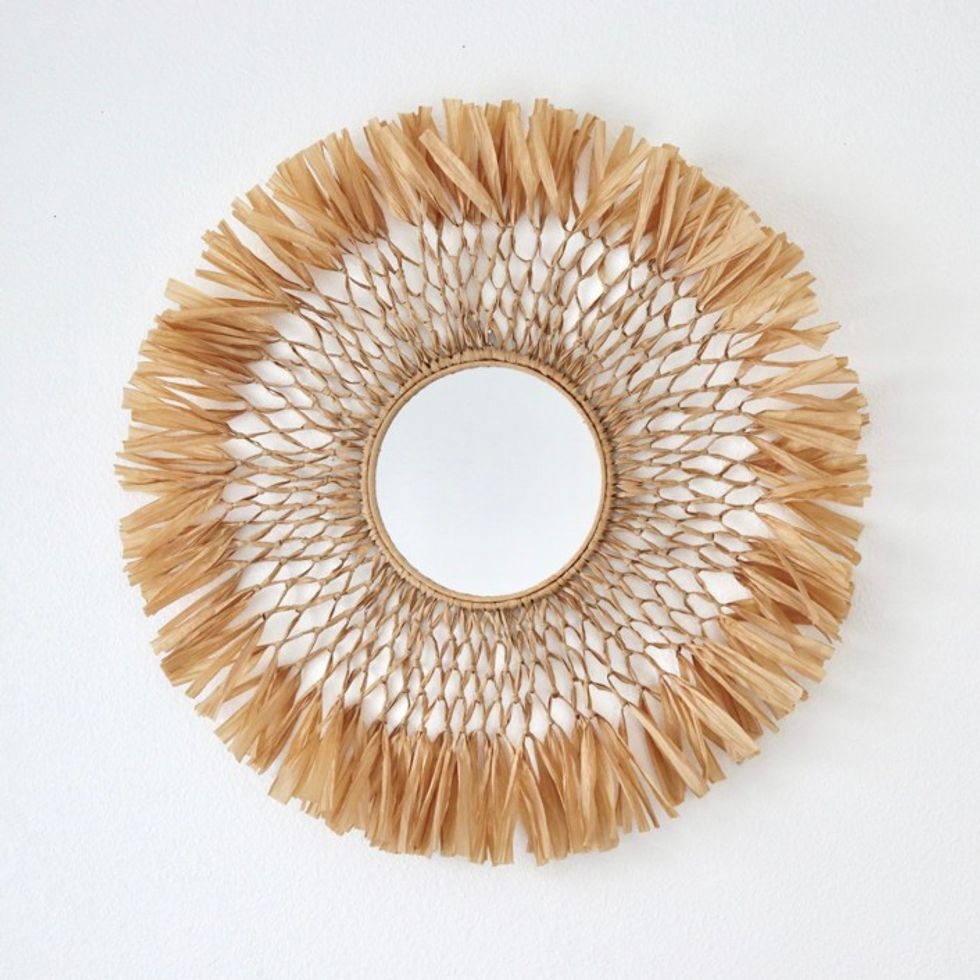 Minted Solis-Raffia Fiber Art Mirror