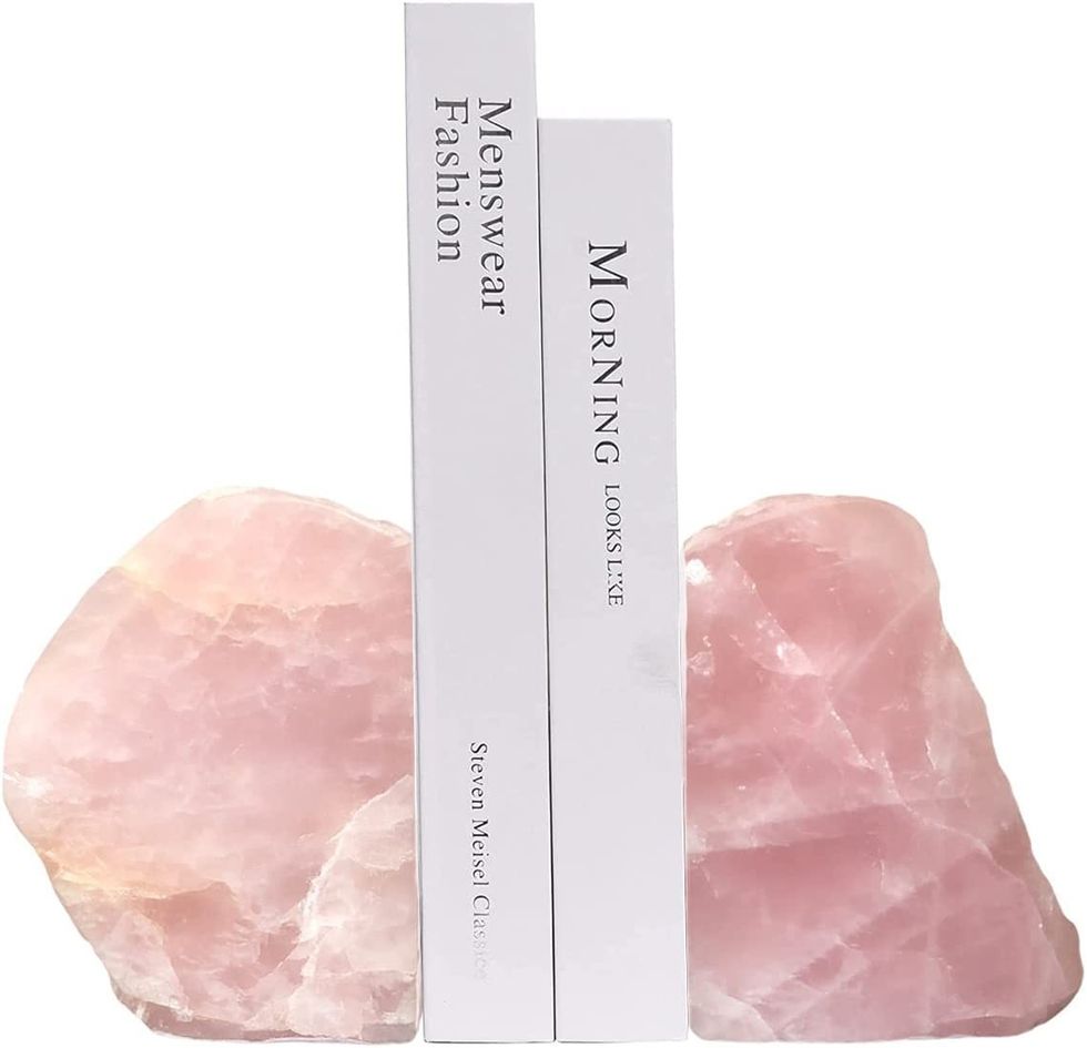 MOGEMT Natural Rose Quartz Decorative Bookends