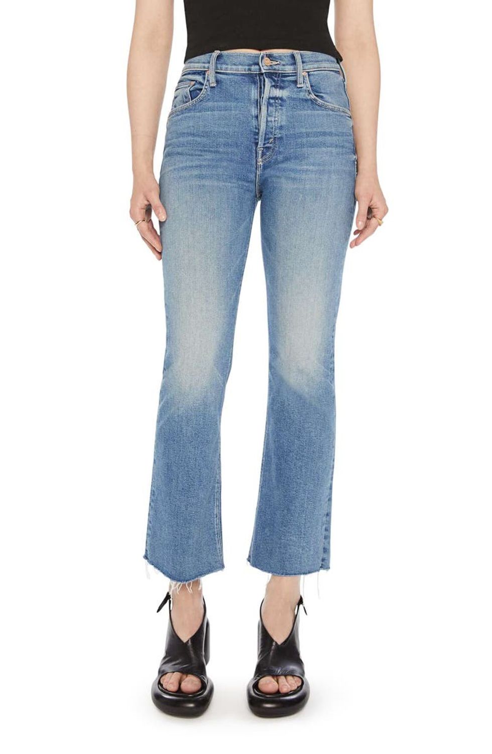 MOTHER The Tripper Ripped High Waist Fray Hem Ankle Jeans