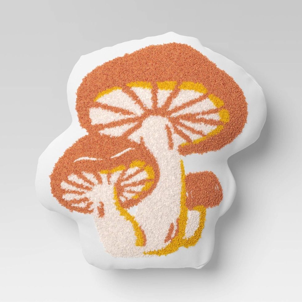 Embroidered mushroom-shaped cotton cushion, rust red