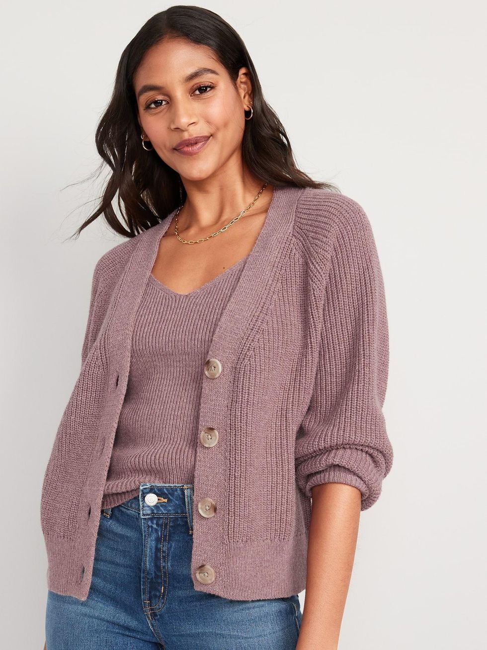 Old Navy Shaker-Stitch Cardigan Sweater and V-Neck Rib-Knit Sweater Tank