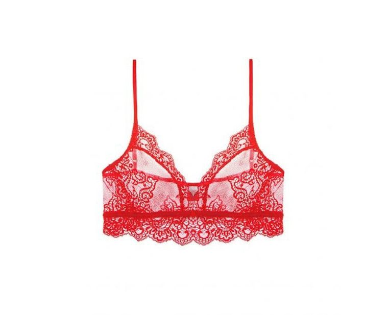 Red Mesh Underwire Bra With Triangle and Bondage Detailing 