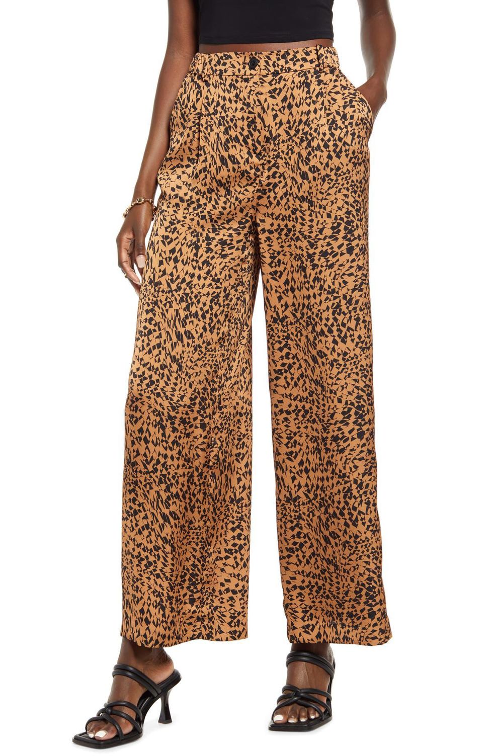 Open Edit Abstract Print Satin Trousers