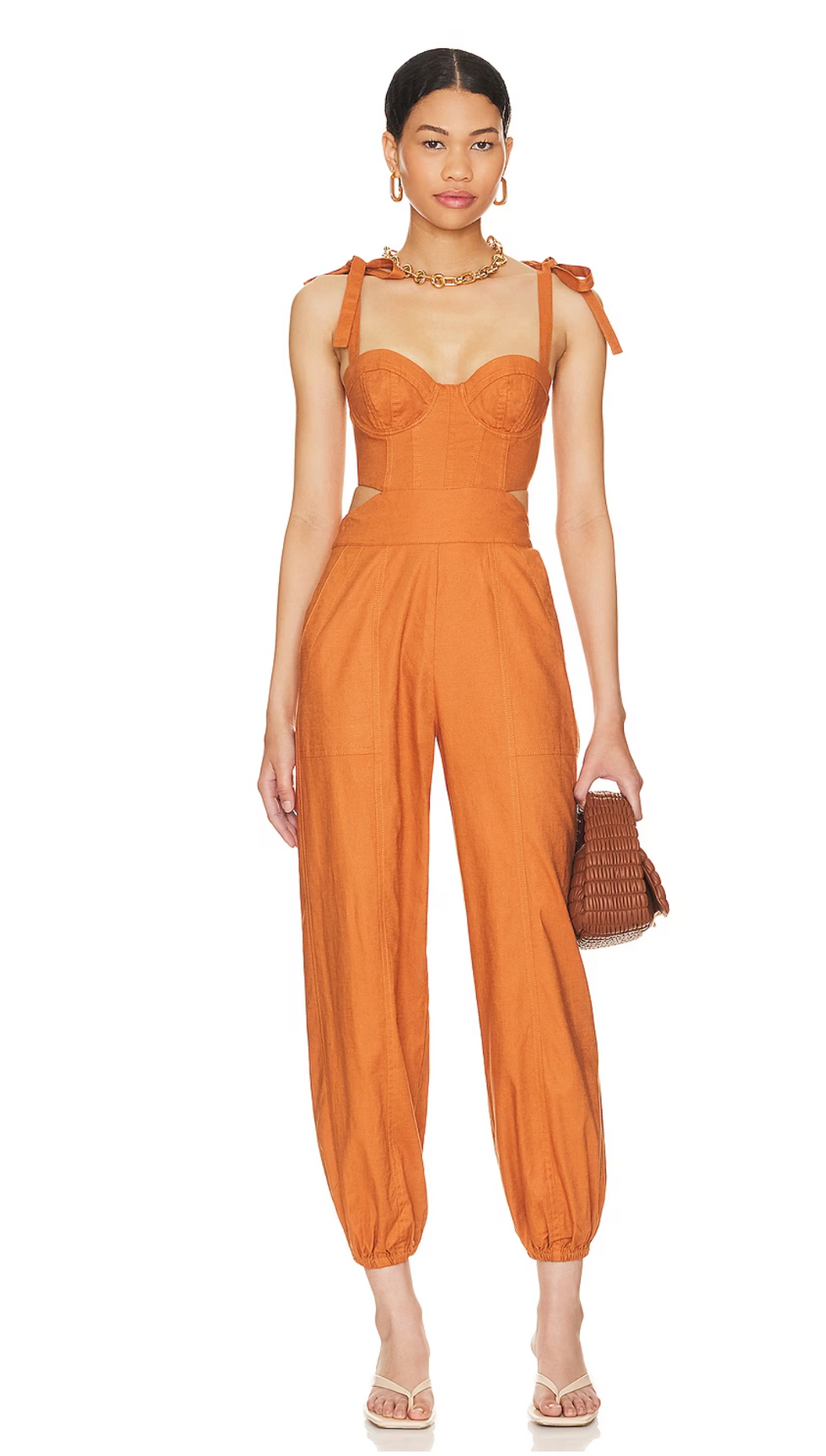 orange cut-out jumpsuit