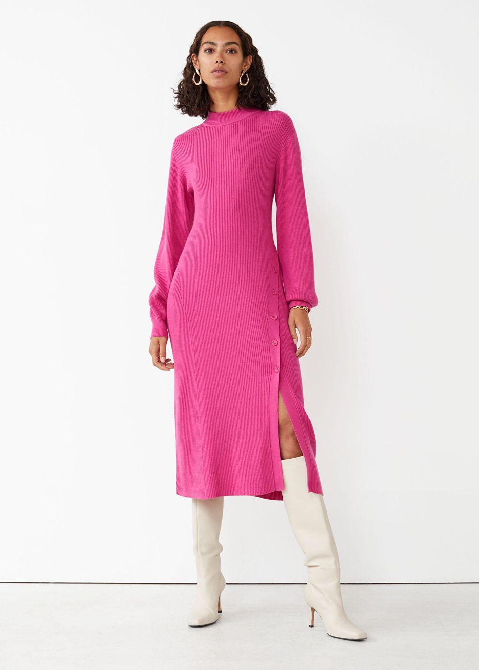 & Other Stories Buttoned Rib Knit Dress pink clothing