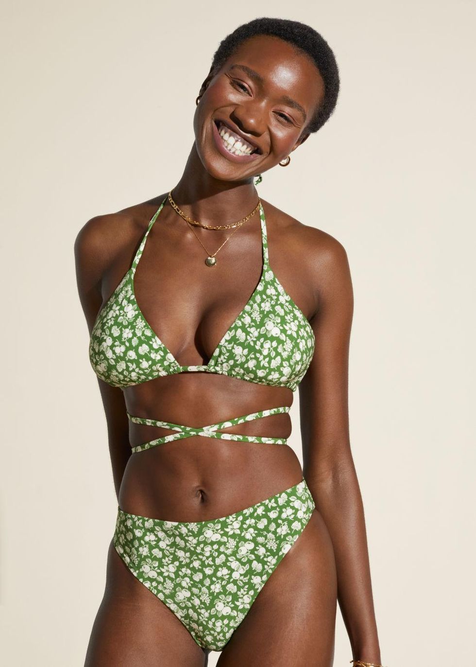 & Other Stories Criss-Cross Triangle Bikini Top and Printed Bikini Briefs