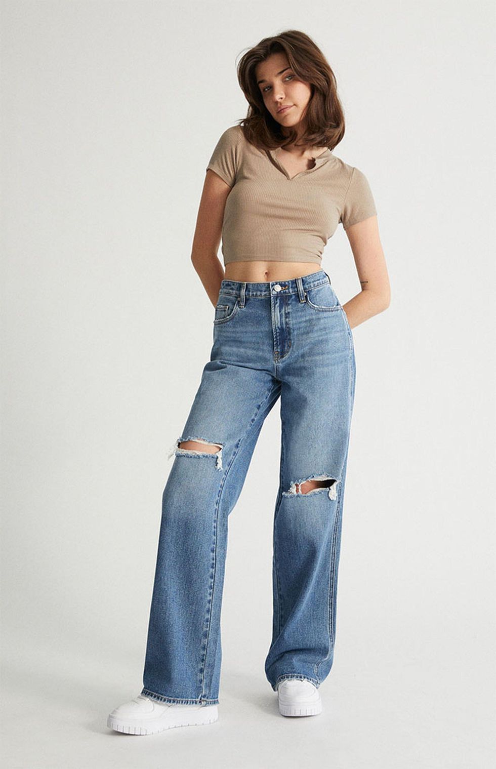 PacSun Medium Blue Ripped Baggy Jeans