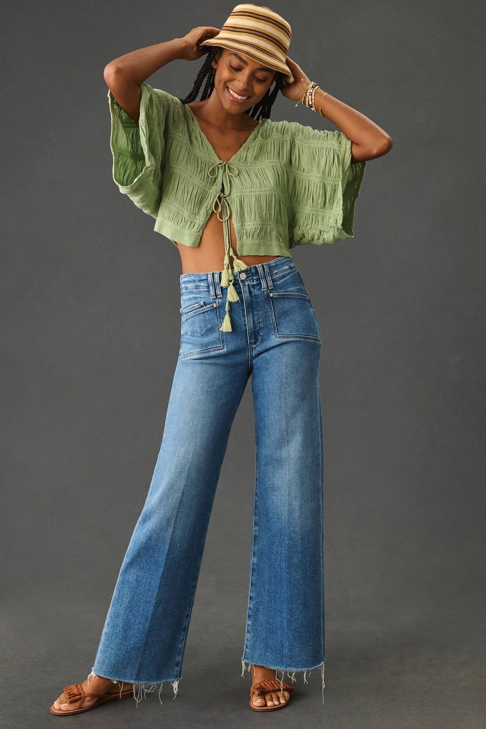 Paige Anessa High Rise Cropped Wide Leg Jeans