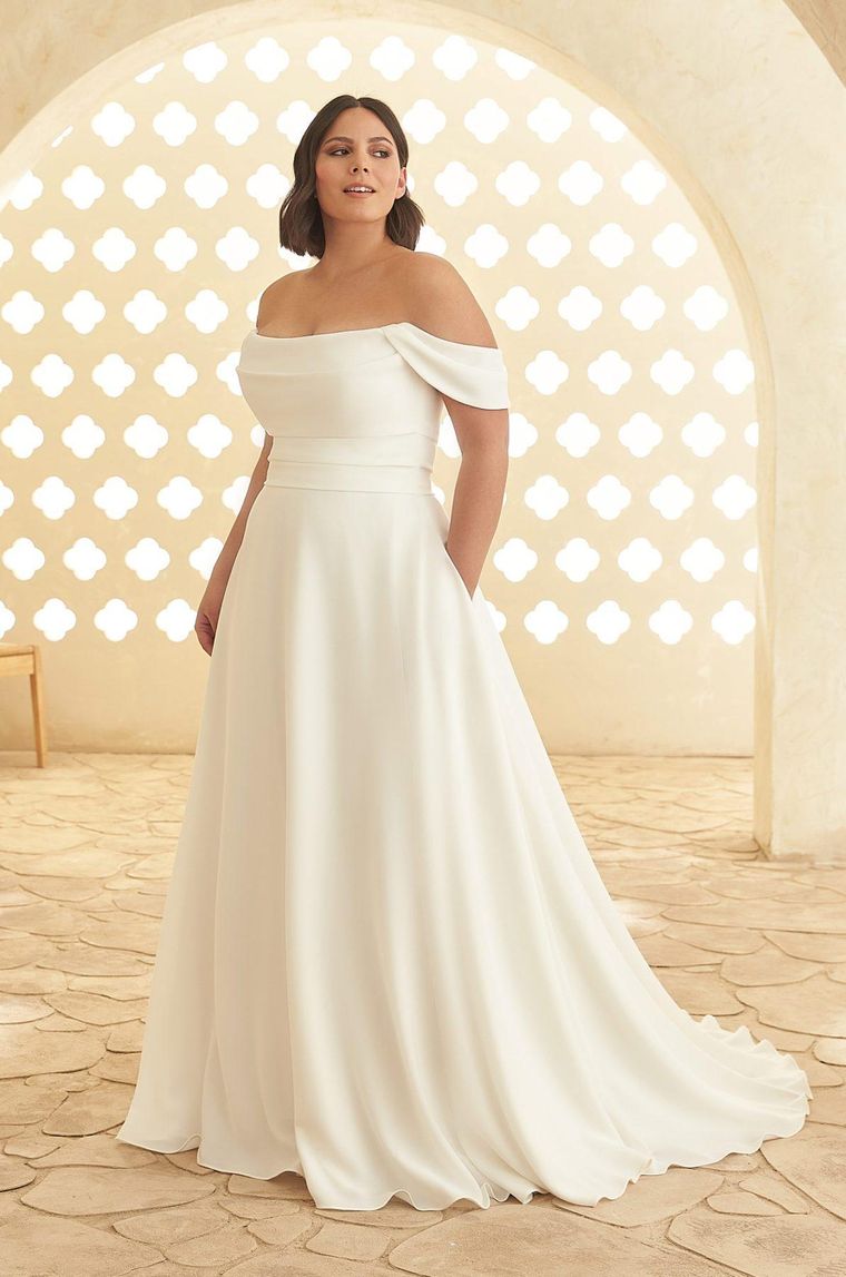 Simple Plus Size Wedding Dresses White Ivory Satin Off the Shoulder Bridal  Gowns