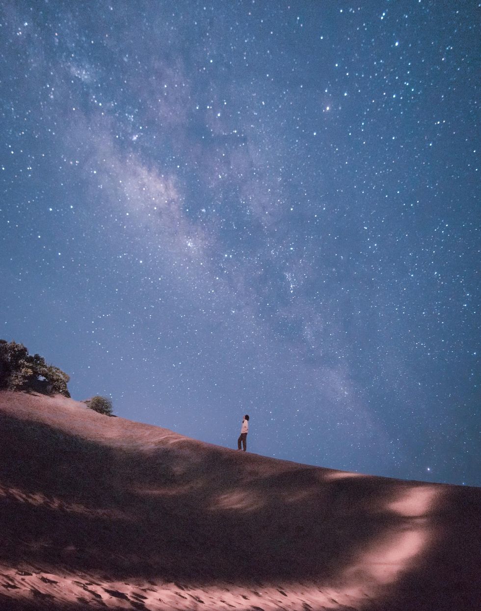 person looking up at the stars at night