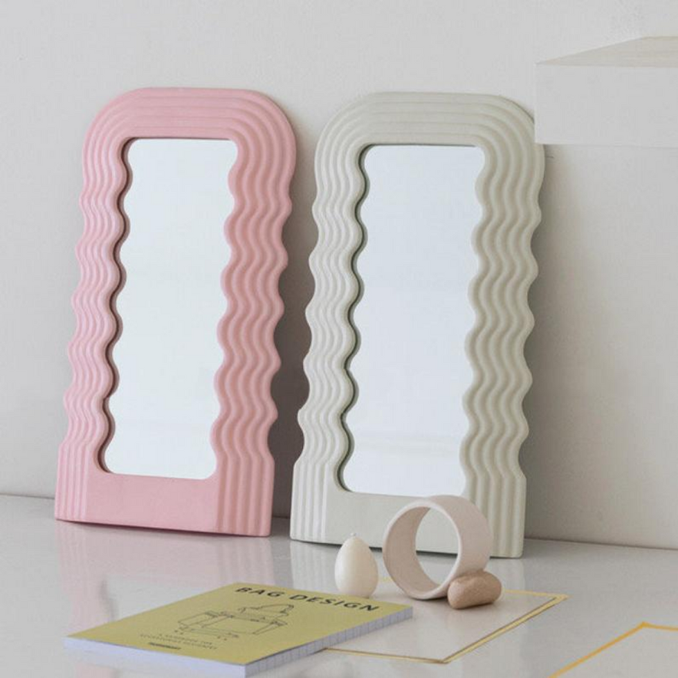 pink and white Etsy Squiggle Mirrors