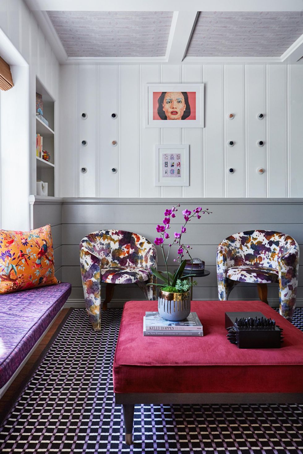 pink purple and white living room