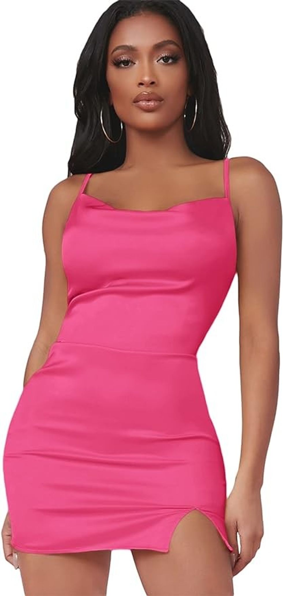 Pink Satin Cami Bodycon Dress