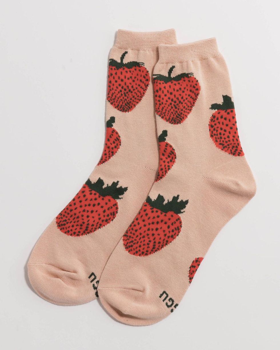 Pink Socks With Strawberry Print