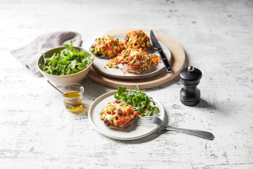 Pizza Mushrooms With Salad