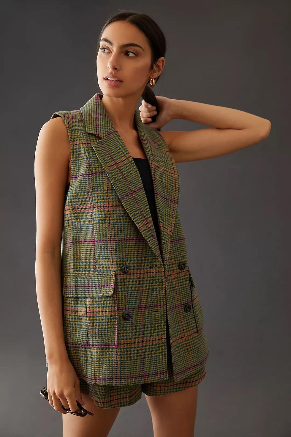 plaid menswear vest for women