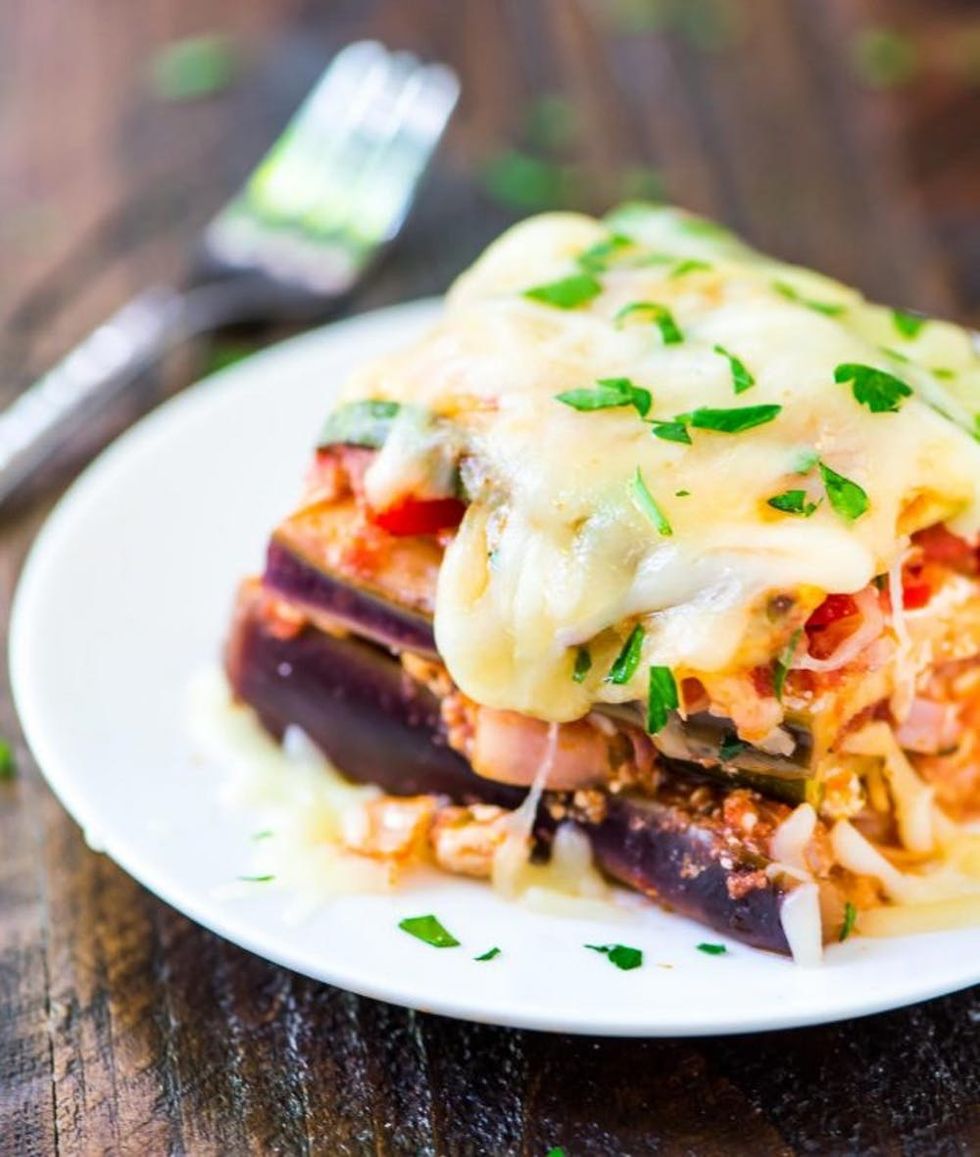 Plate with a serving of Crock-Pot made Low-Carb Lasagna