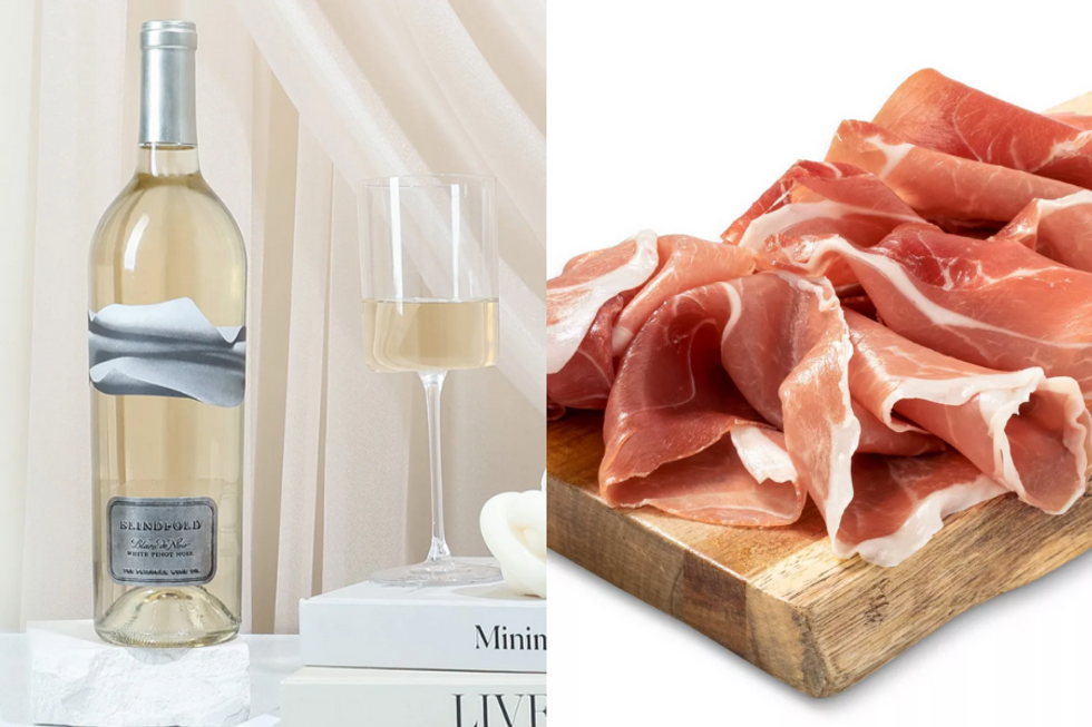 Prosciutto is an easy snack to pair with Blanc de Noir wine