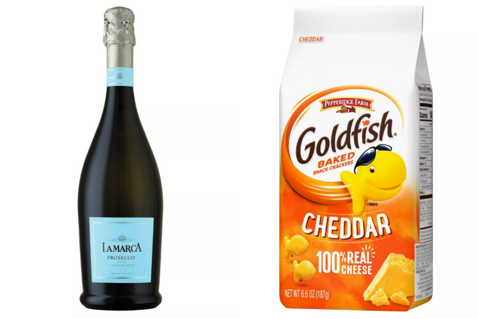 Prosecco and Goldfish wine and snack pairing