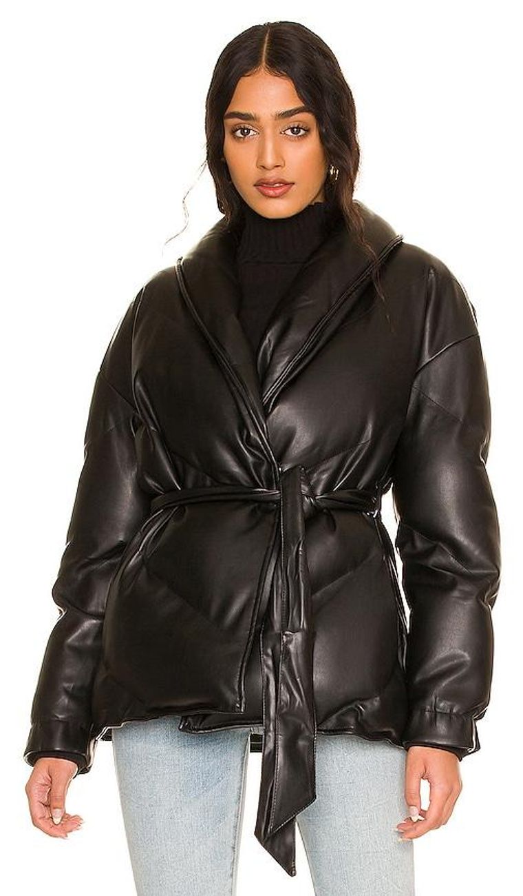 The Faux Leather Puffer Coat Trend