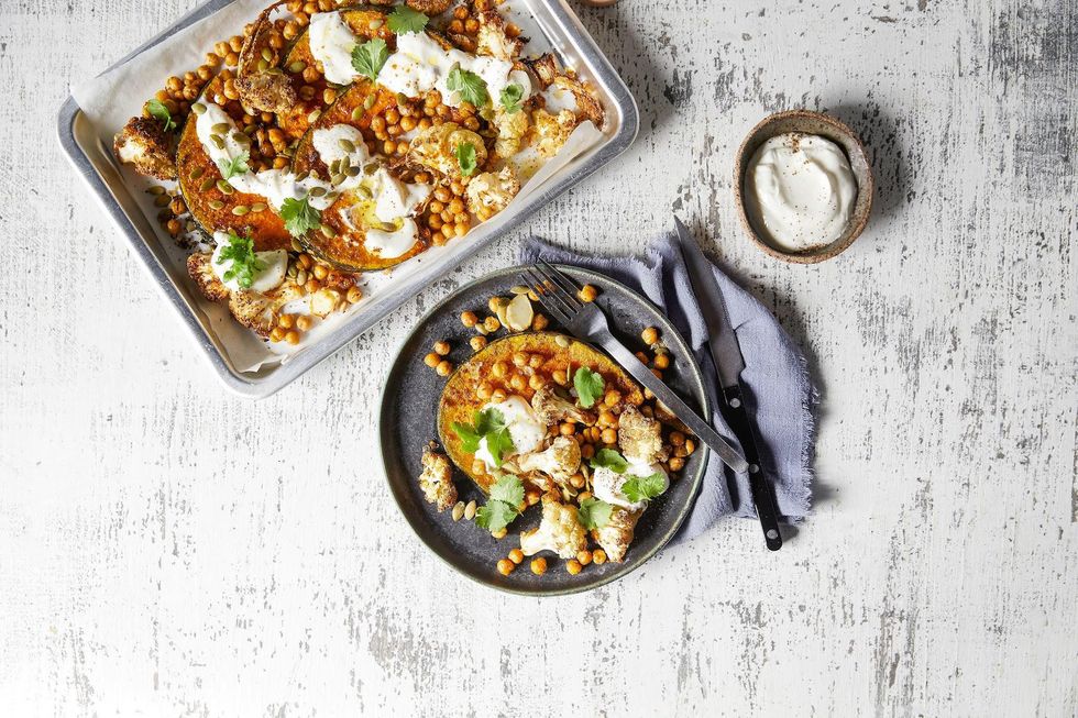 Pumpkin & Cauliflower Tray Bake With Chickpeas