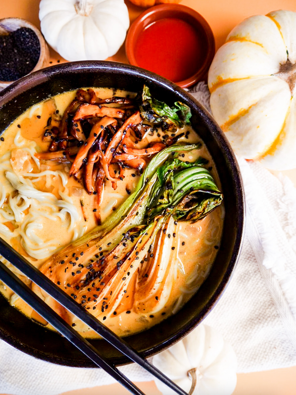 Pumpkin Ramen with Marinated Mushroom