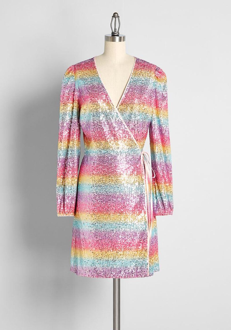 rainbow sequin wrap dress
