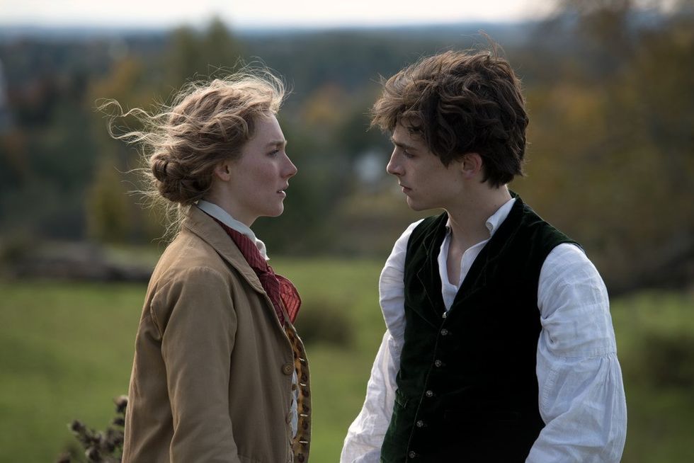 Saoirse Ronan and Timoth\u00e9e Chalamet in little women