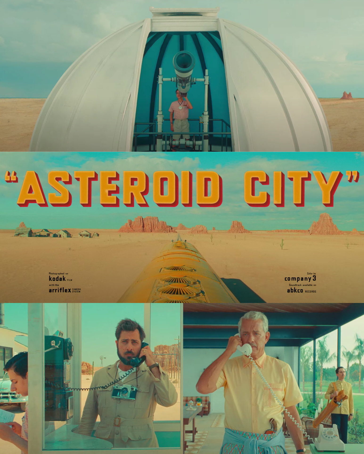 screengrabs from wes andersons new movie asteroid city with tom hanks, jason schwartzmann