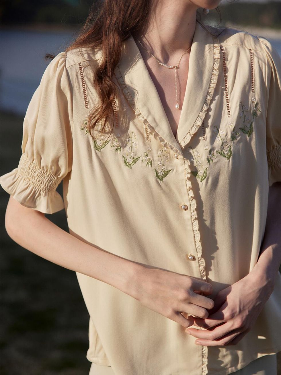 Simply Retro Alicia Floral Embroidery V-Neck Blouse