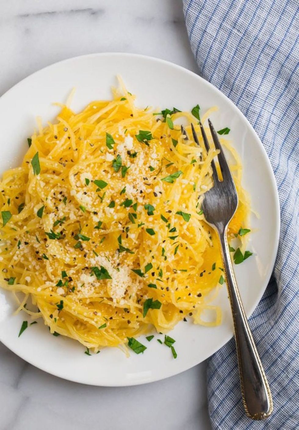 Slow-Cooked Spaghetti Squash in a white plate