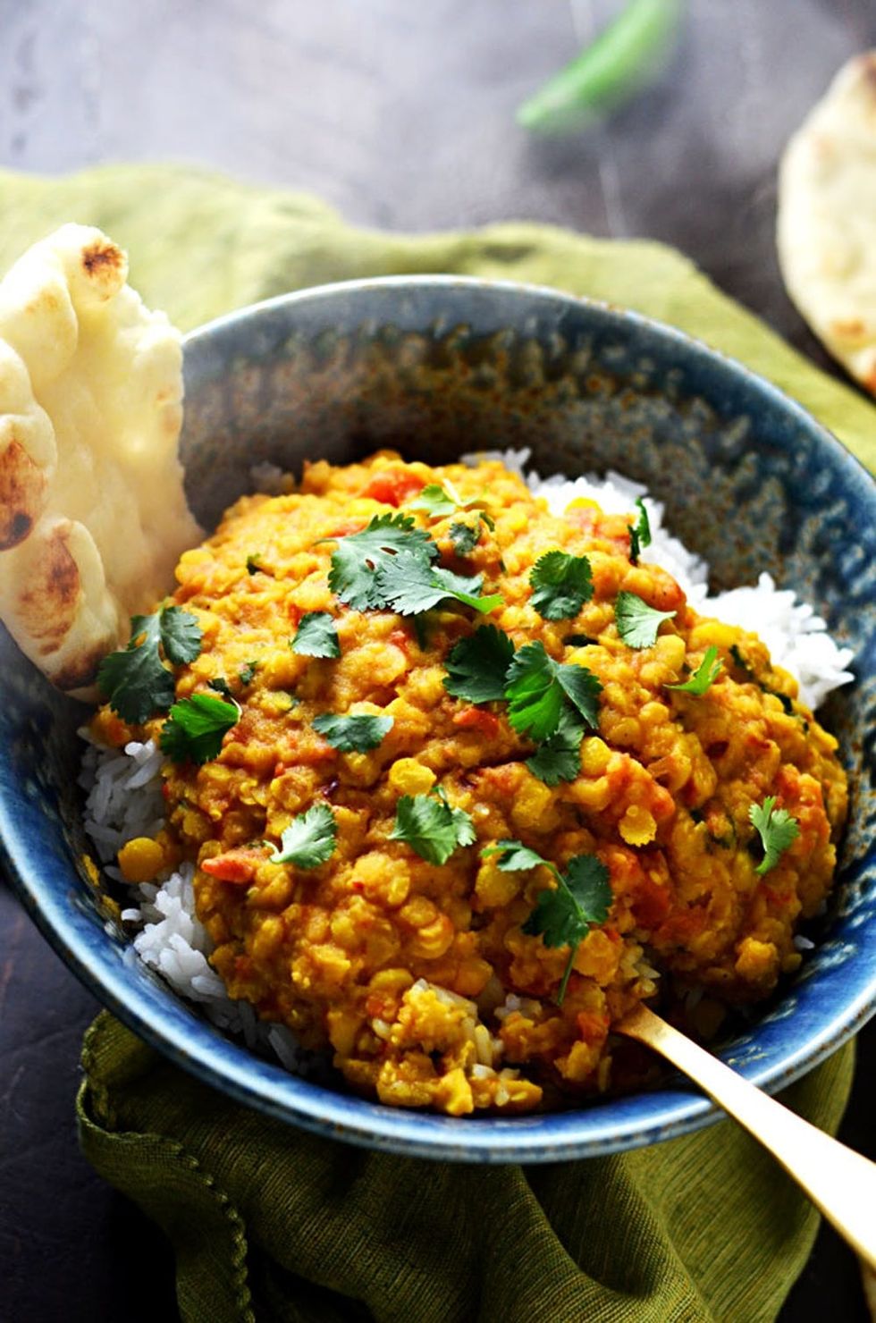 Slow-Cooker Indian Butter Lentils in a blue bowl