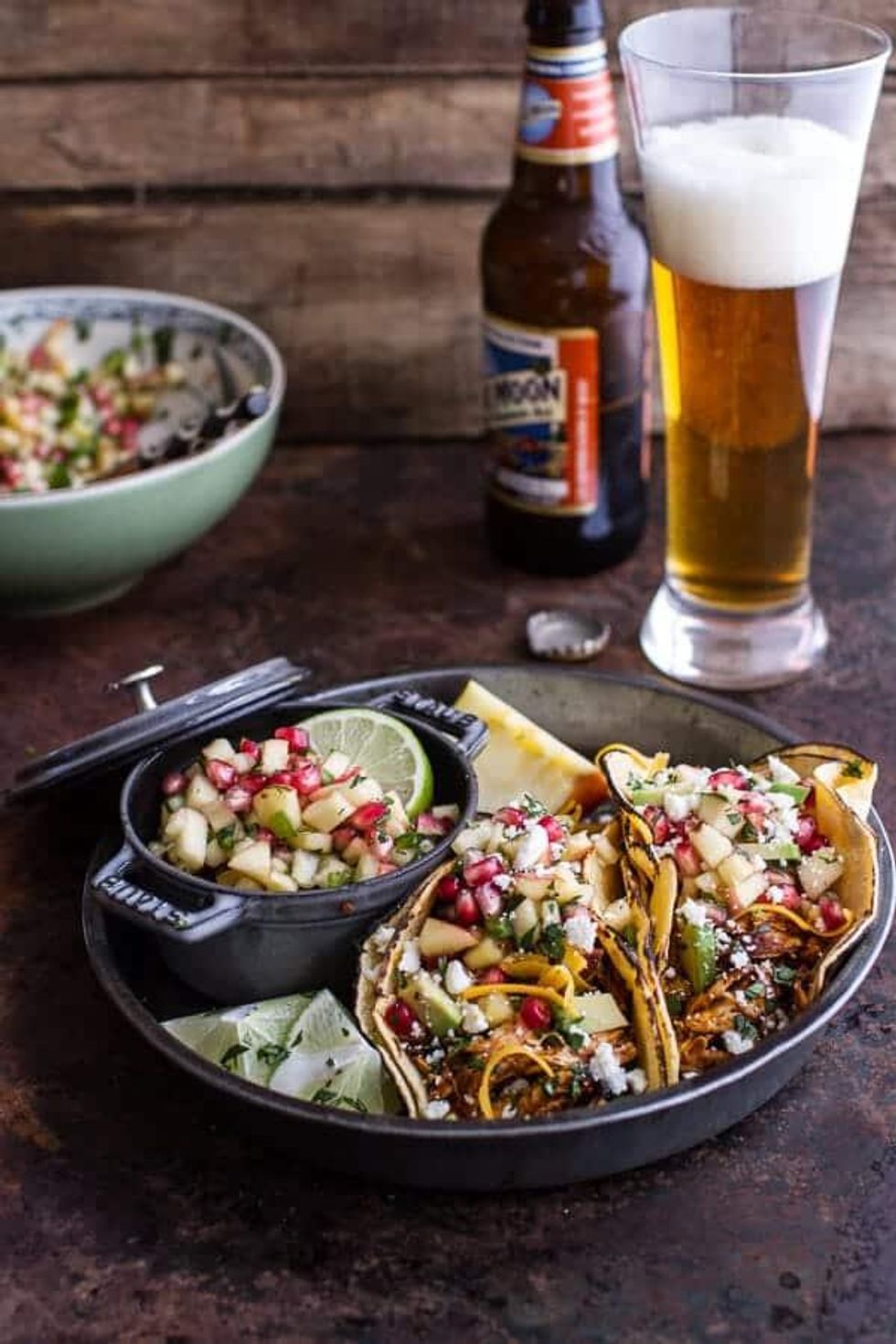 Spicy Chicken Enchilada Tacos With Apple-Pomegranate Salsa