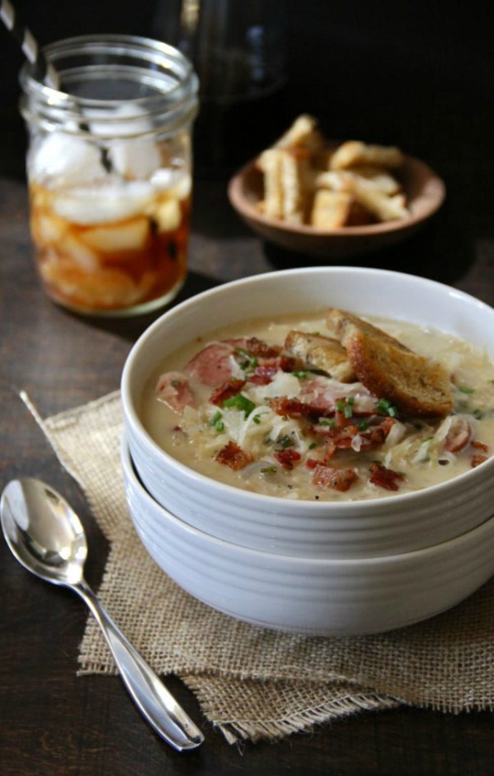 Spicy Reuben Chowder With Brown Butter Rye Croutons