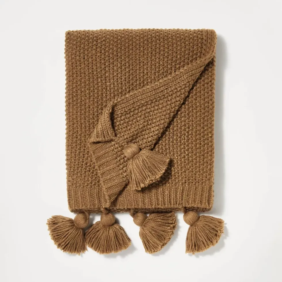 Studio McGee Knit Throw with Pom Tassels Throw Blanket